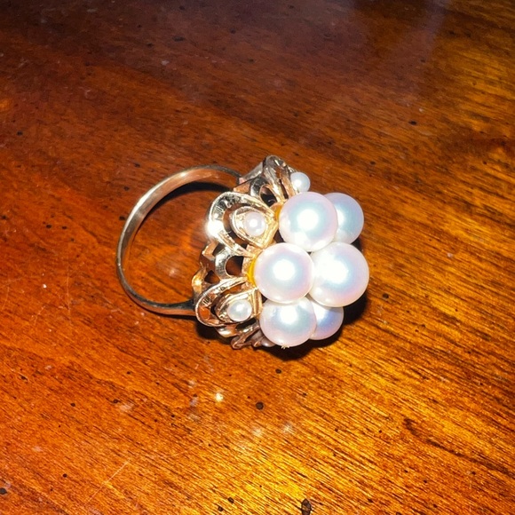 1960s Cultured Pearl and 14 Karat Yellow Gold Cocktail Ring - Picture 2 of 9